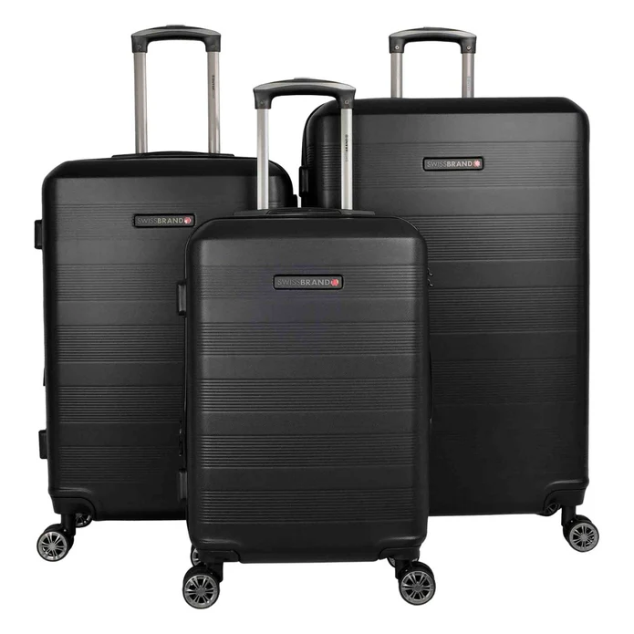 Swiss Brand - Hardside Suitcase Set 3pc - Cardiff - Black Luggage